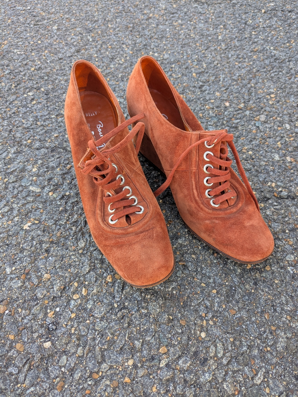 1970s Bally Of Switzerland Orange Suede Wedge Heels